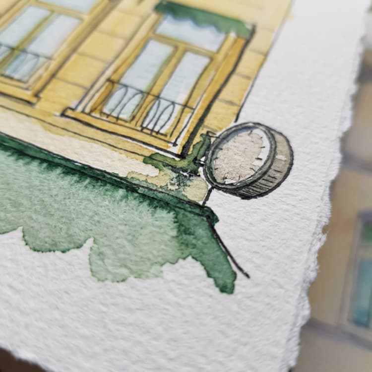 Detail van penseelstreken en aquareltextuur