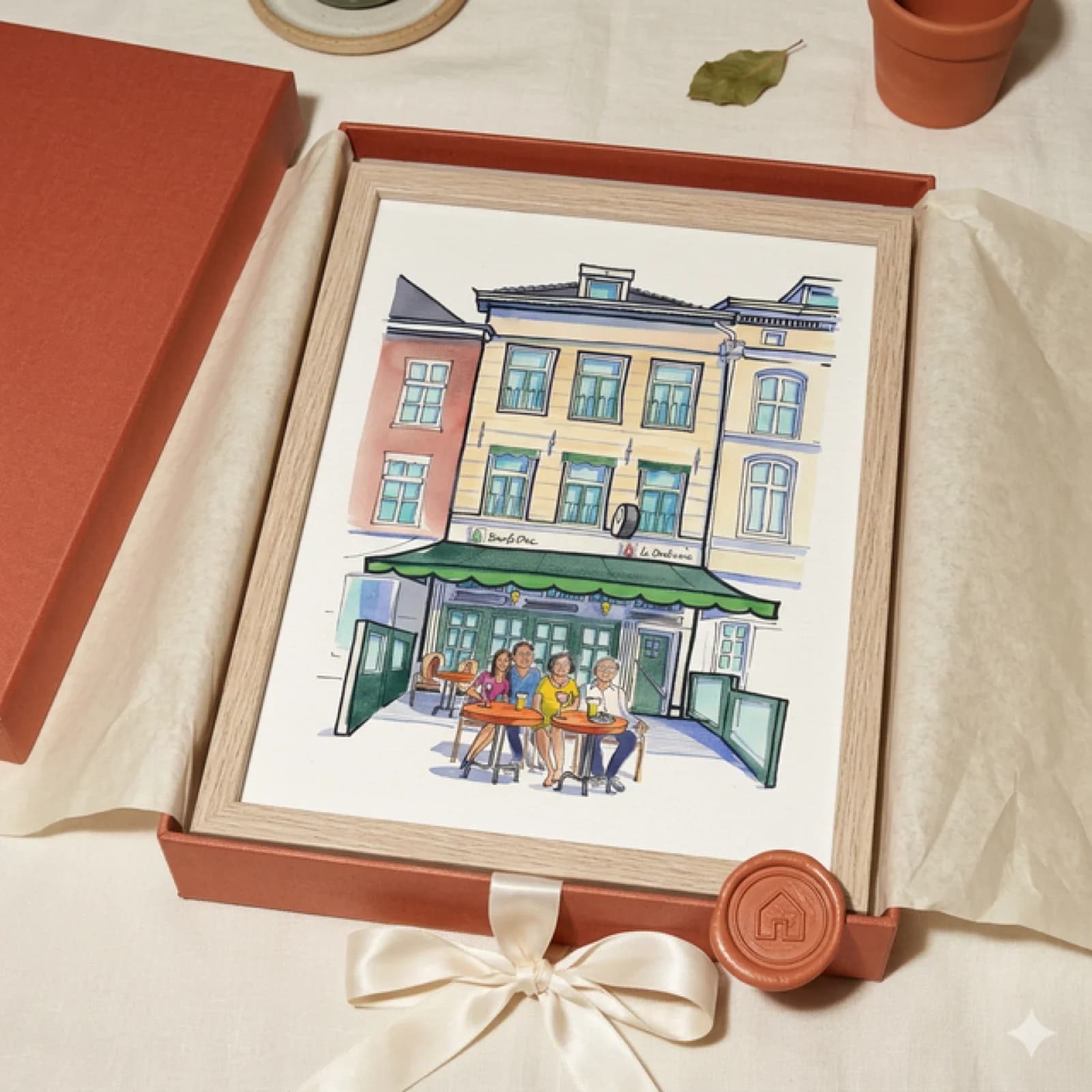 Cadeau-klaar ingelijst huisportret in de presentatieverpakking